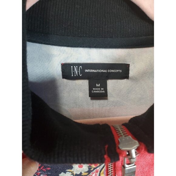 INC International Concepts Jacket Women Size Medium Pockets Red Paisley Zipper - Picture 4 of 15